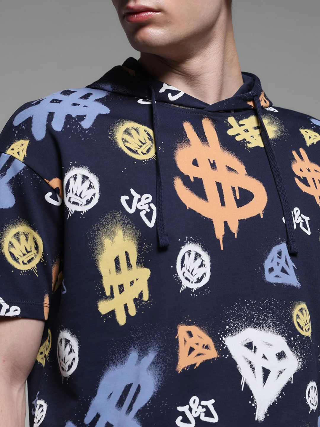 Blue Printed Hooded Co-ord Set T-shirt - Image 5