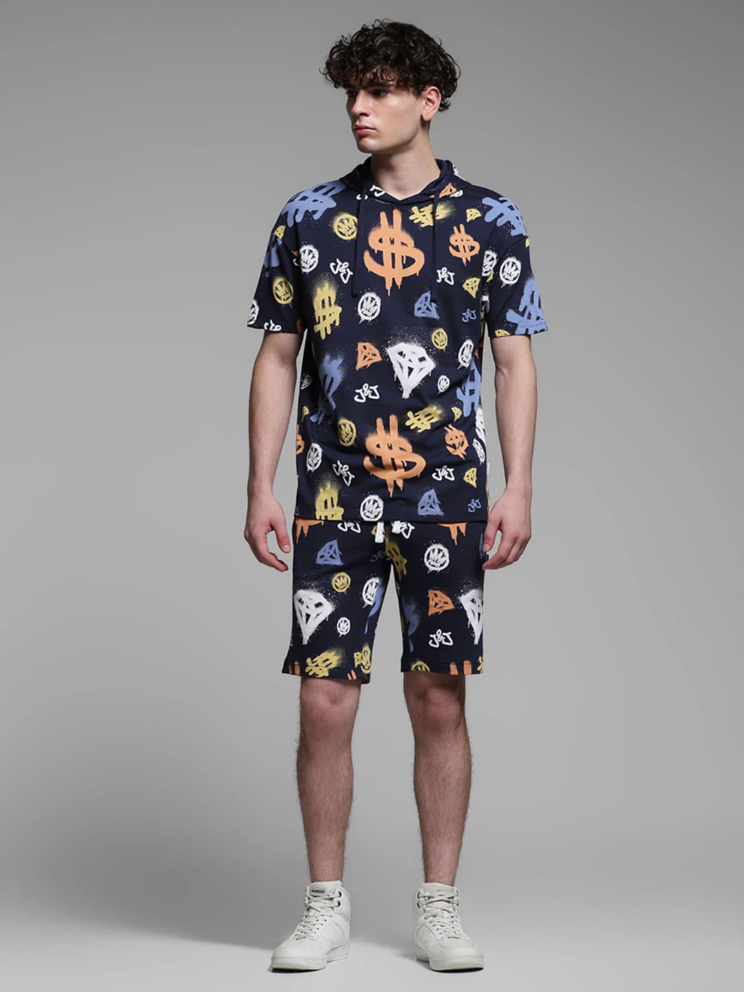 Blue Printed Hooded Co-ord Set T-shirt - Image 6