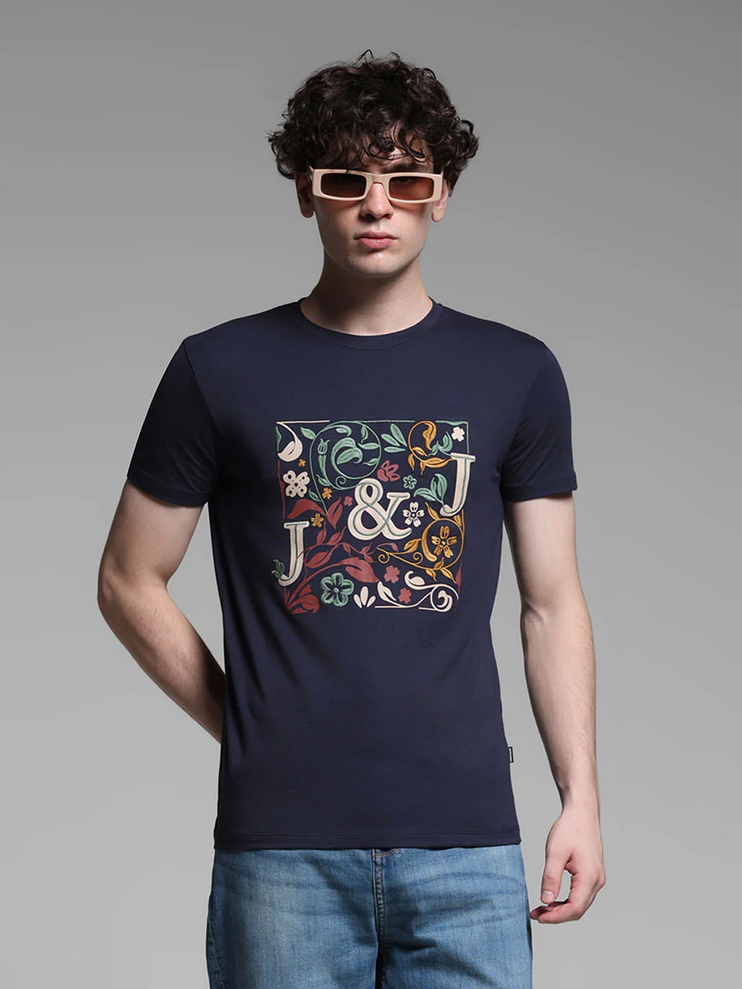 Blue Printed Cotton T-shirt