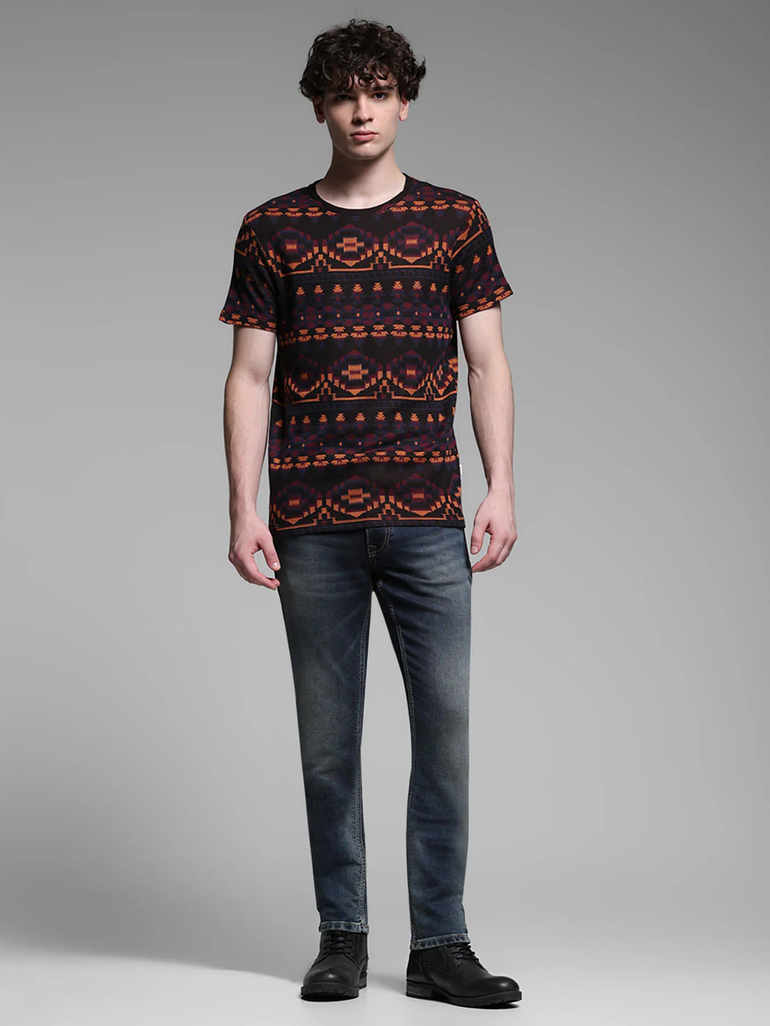 Maroon Printed Jacquard Cotton T-shirt - Image 6