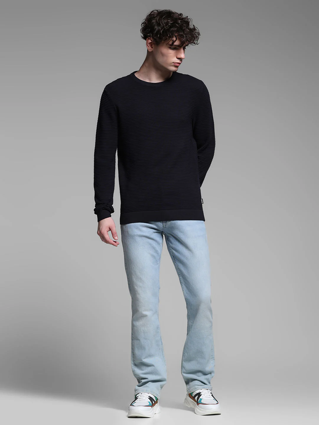 Navy Blue Flat Knit Cotton Pullover - Image 6