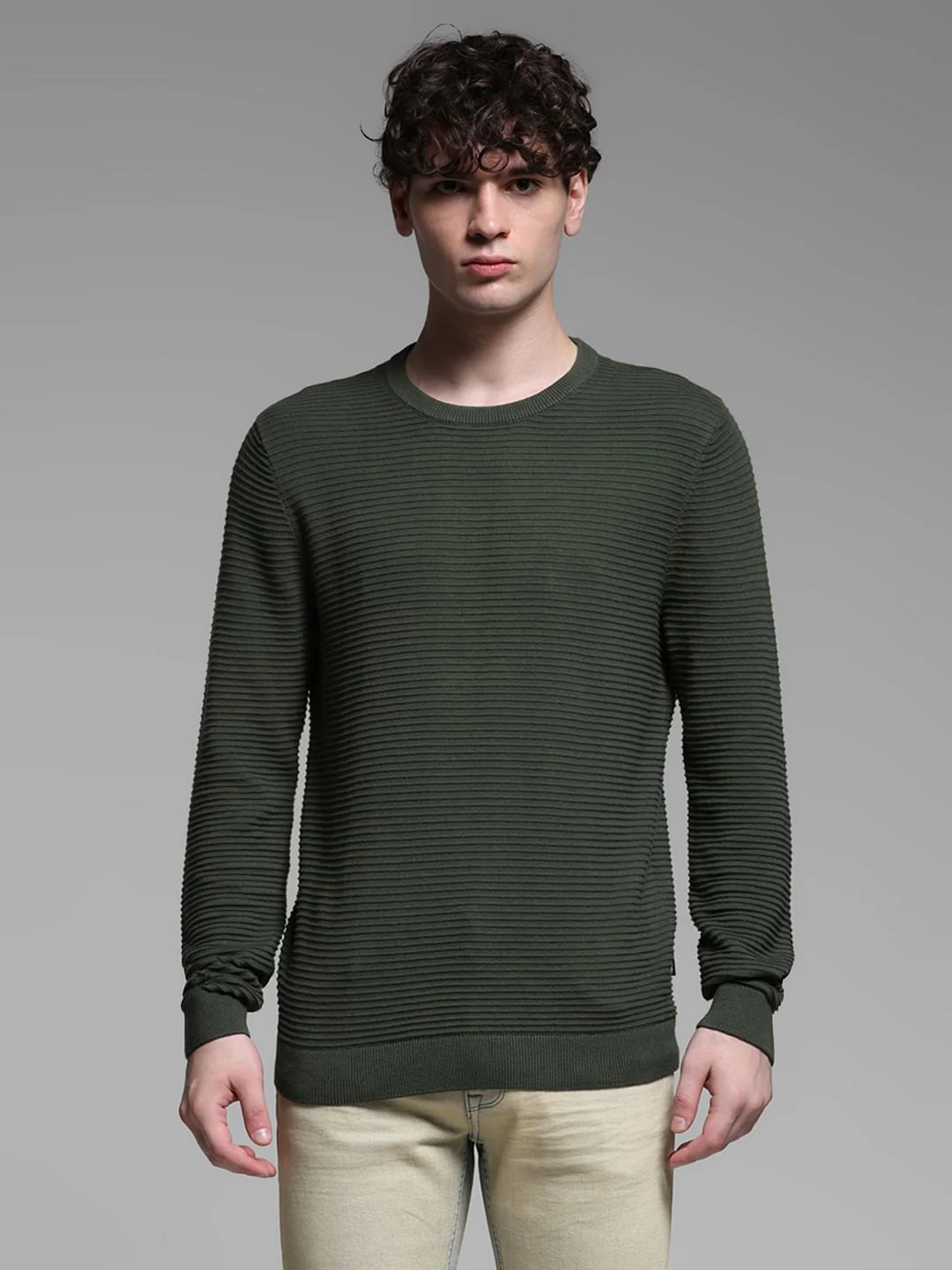 Green Flat Knit Cotton Pullover - Image 2