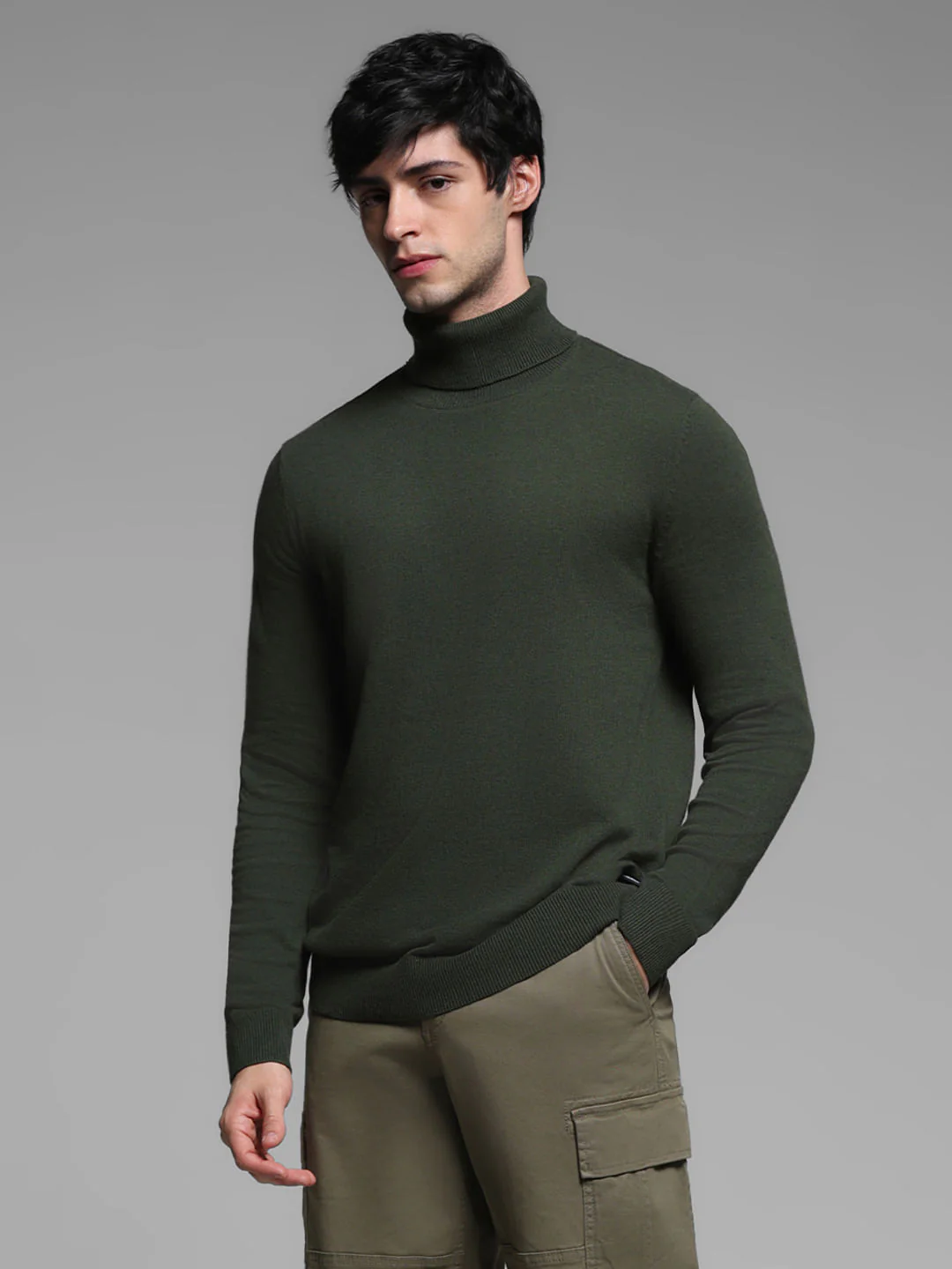 Green Turtle Neck Flat Knit Pullover - Image 2
