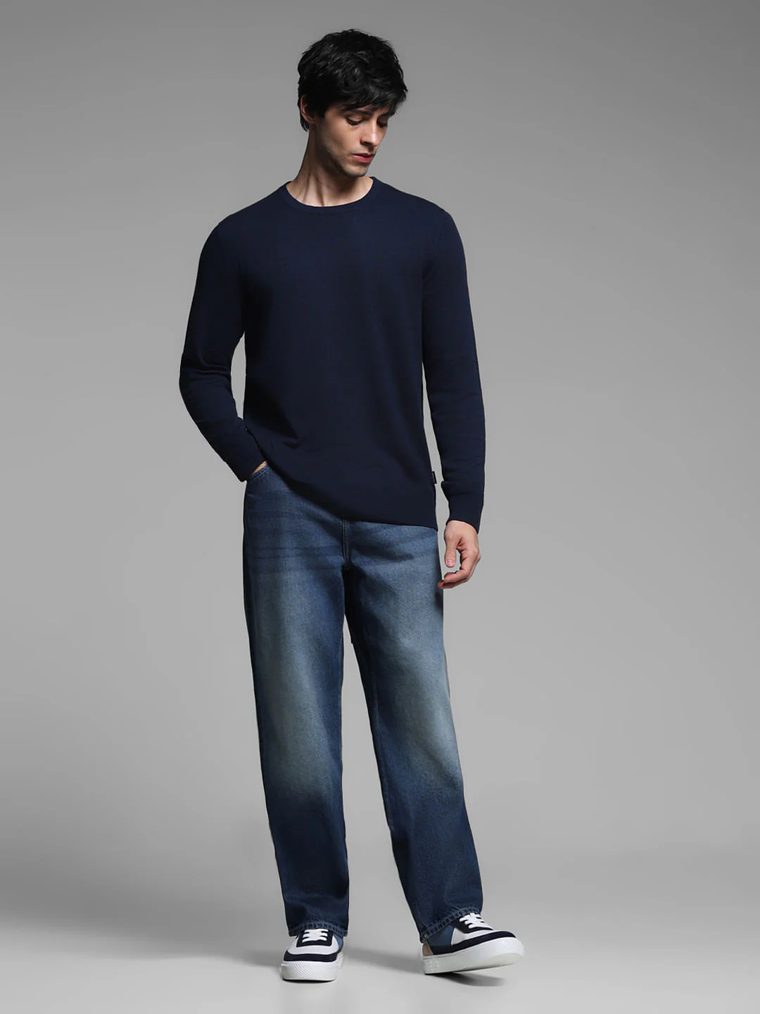 Navy Blue Flat Knit Pullover - Image 6