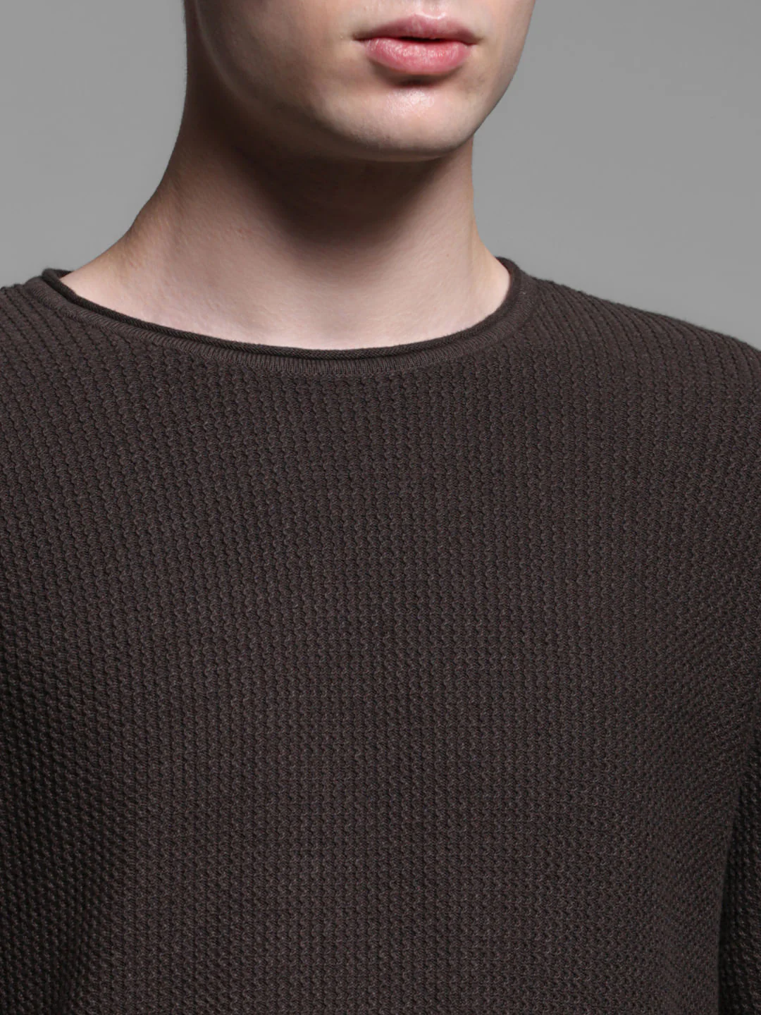 Dark Brown Raw Edge Flat Knit Pullover - Image 5