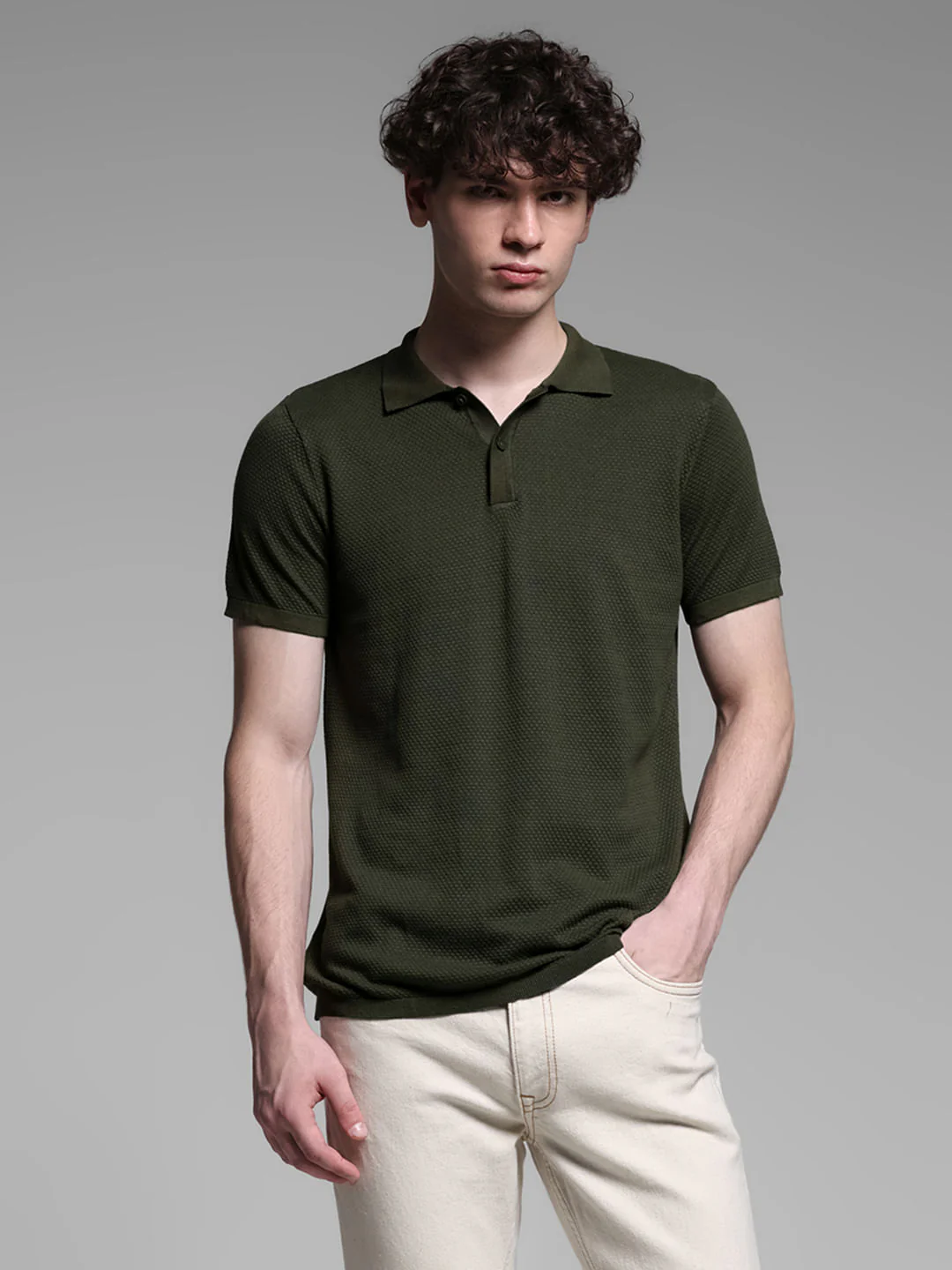 Green Knitted Cotton Polo - Image 2