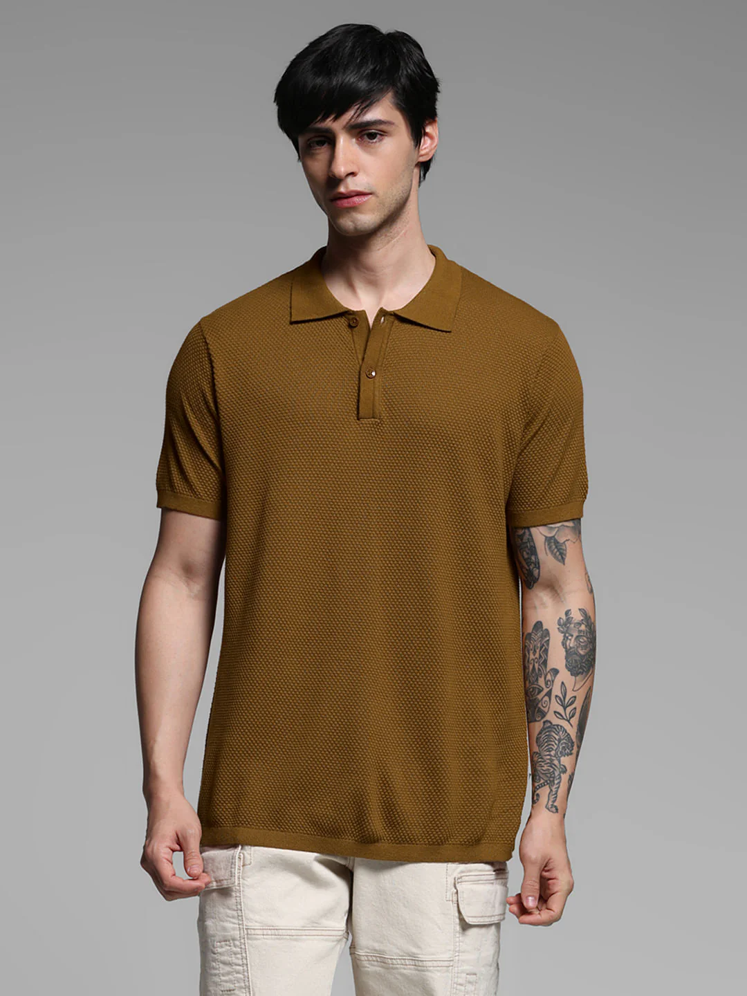 BROWN KNITTED POLO T-SHIRT - Image 2