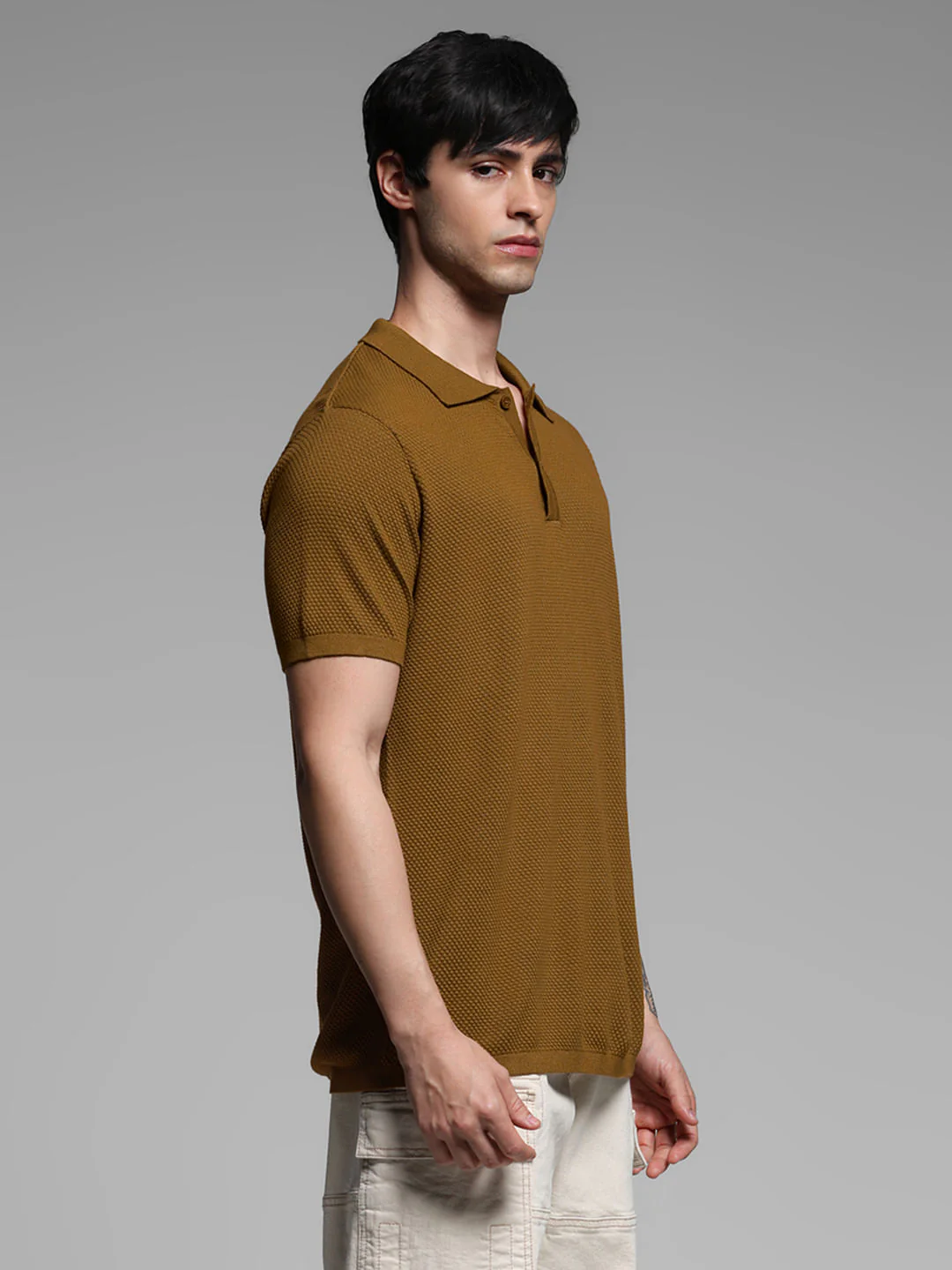 BROWN KNITTED POLO T-SHIRT - Image 3
