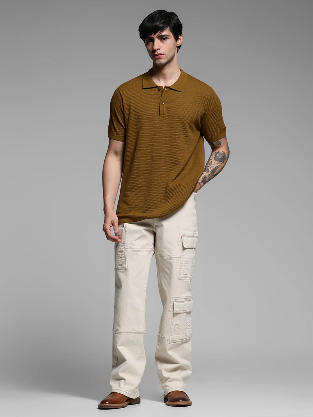 BROWN KNITTED POLO T-SHIRT - Image 6