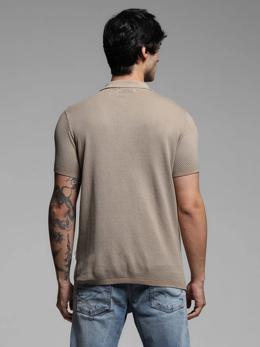 Brown Textured Knitted Polo - Image 4