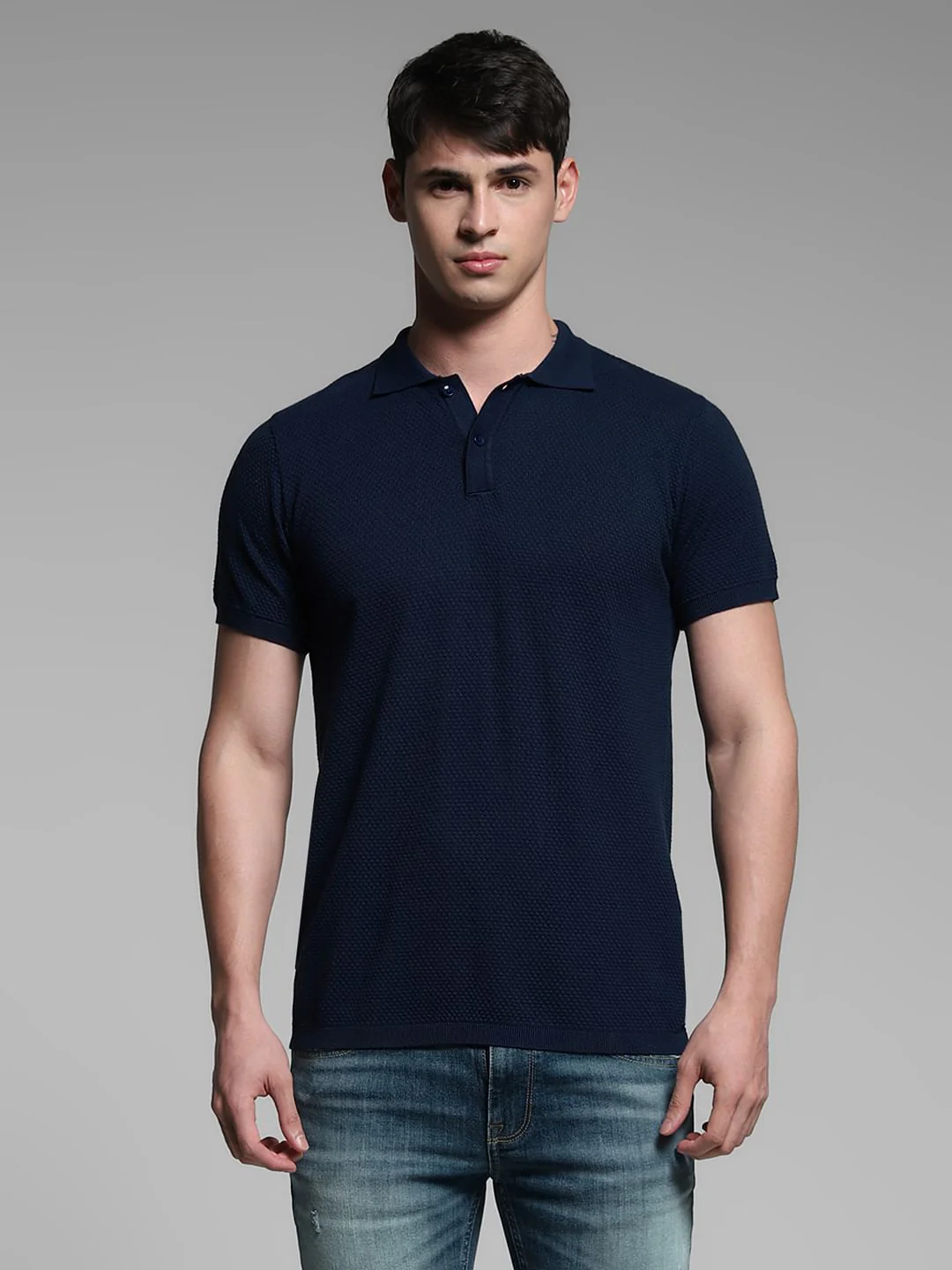 Navy Blue Knitted Polo - Image 2