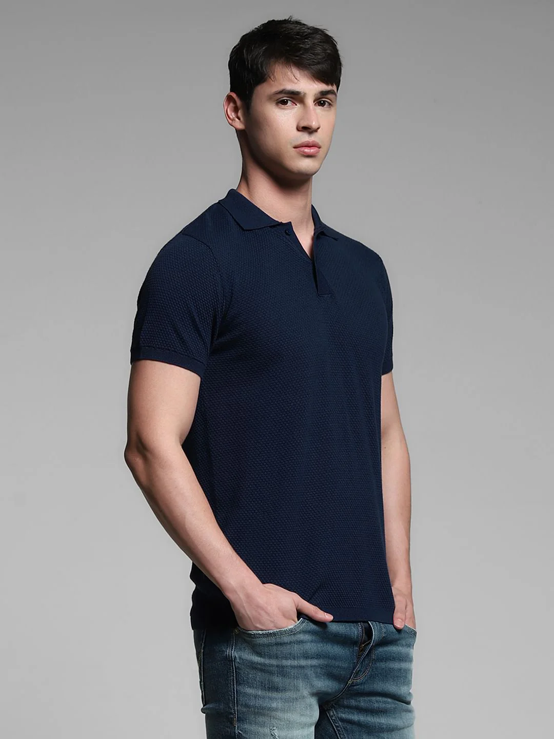 Navy Blue Knitted Polo - Image 3