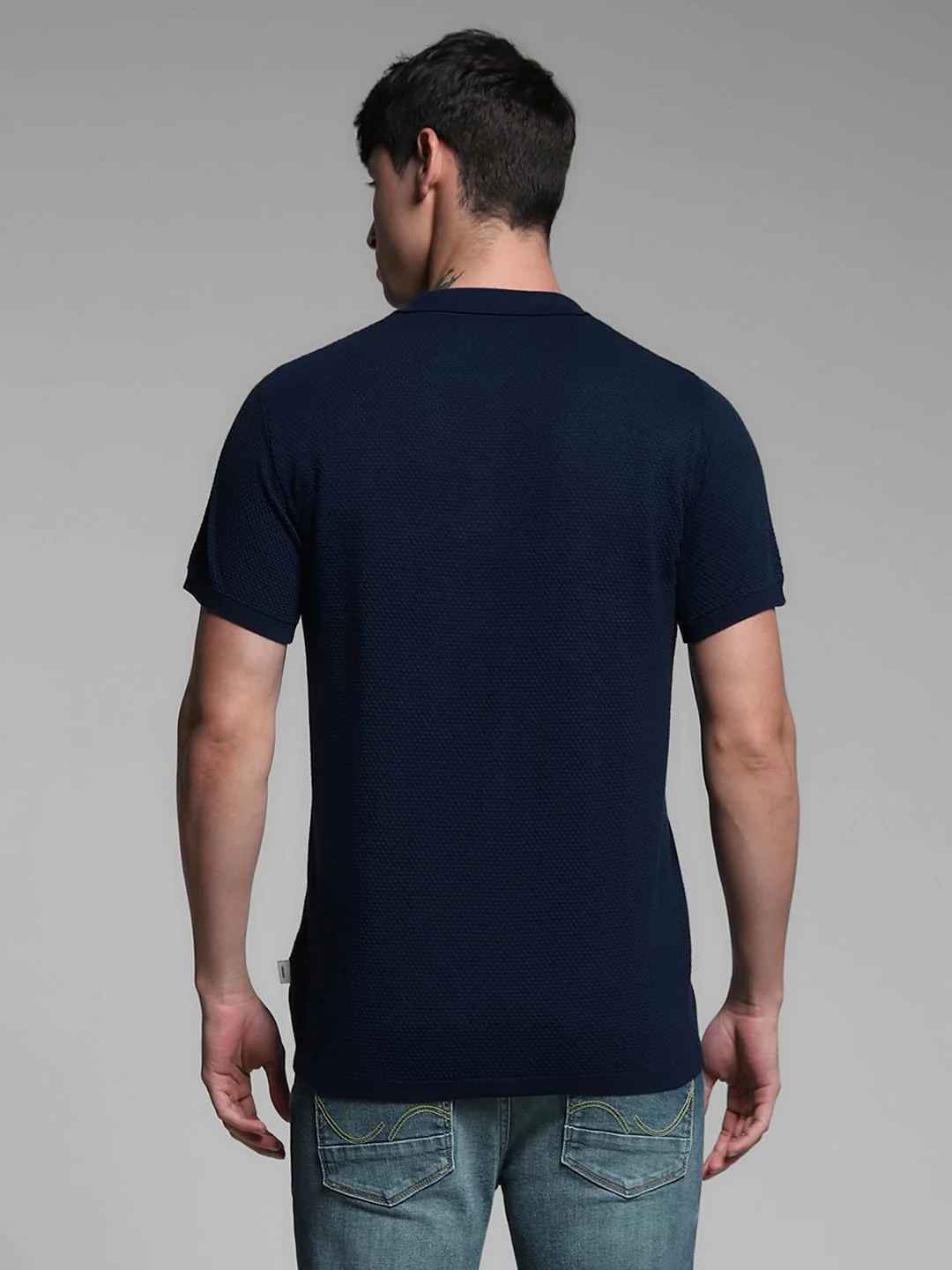 Navy Blue Knitted Polo - Image 4