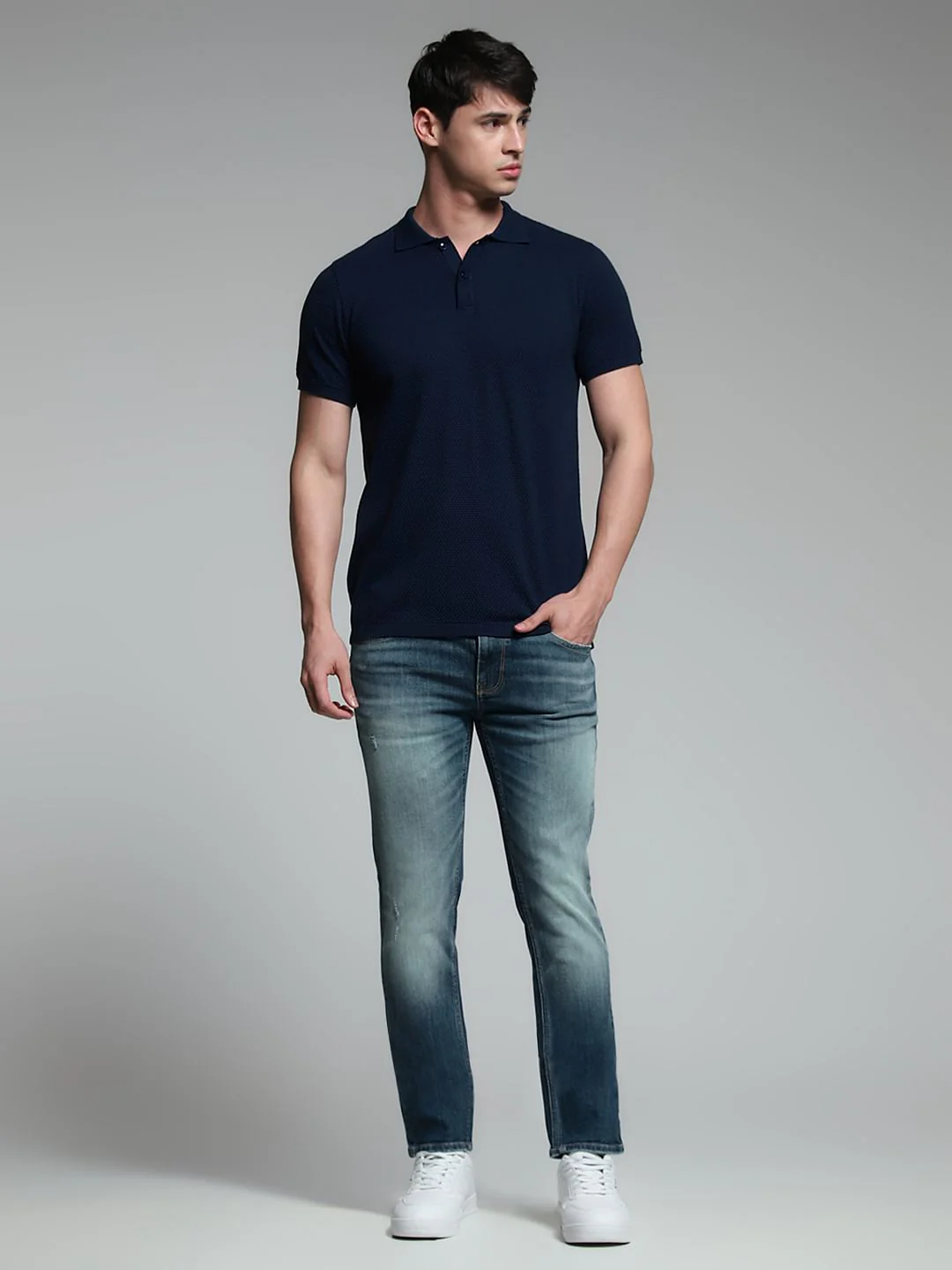 Navy Blue Knitted Polo - Image 6