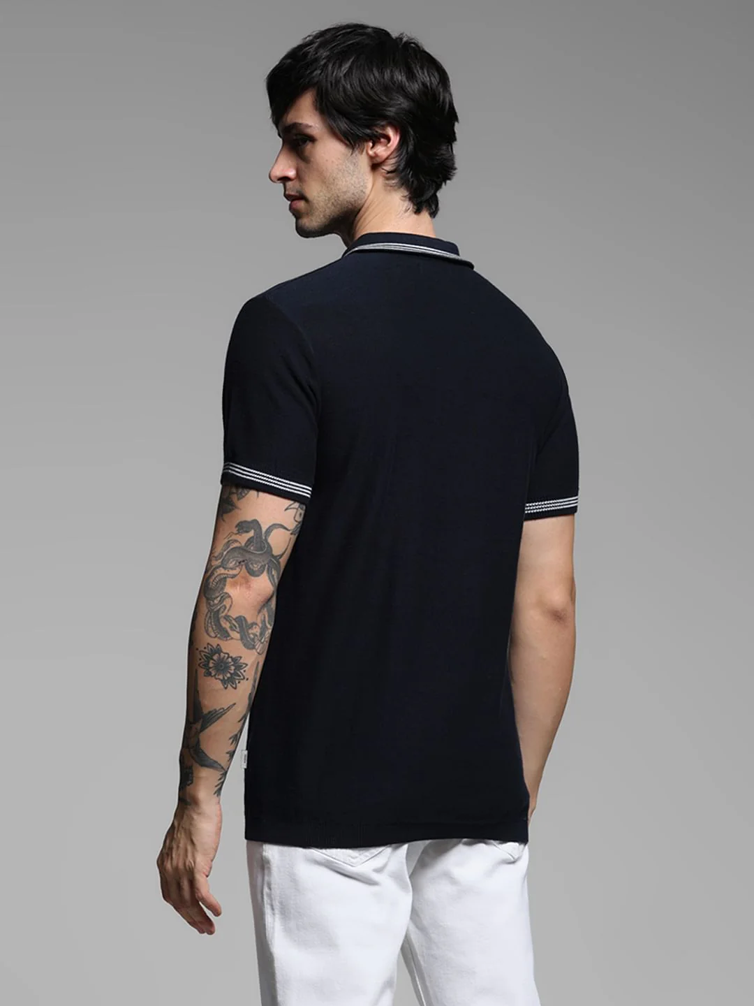 Blue Knitted Contrast Tipping Polo - Image 4