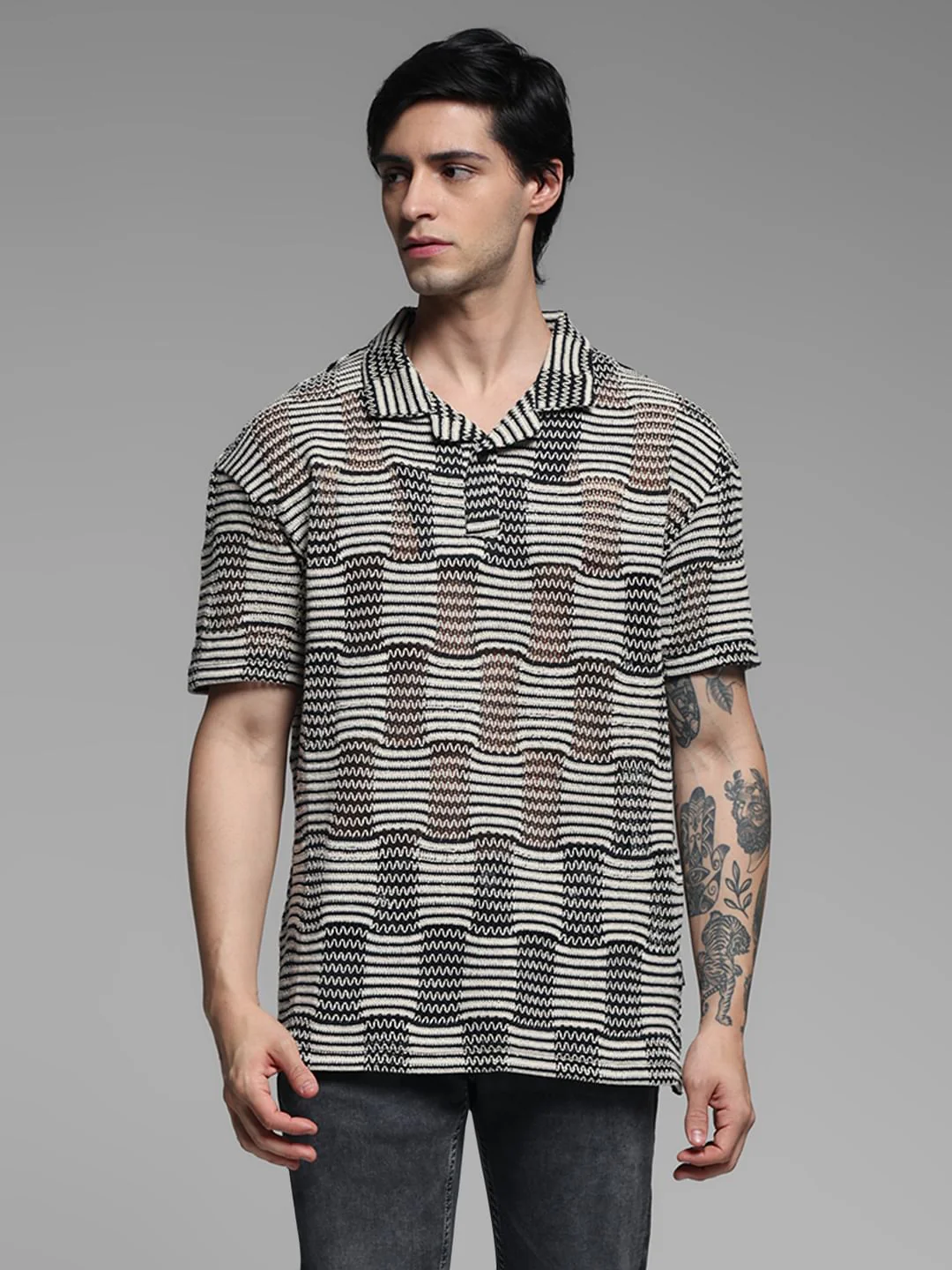 Black Jacquard Oversized Polo - Image 2