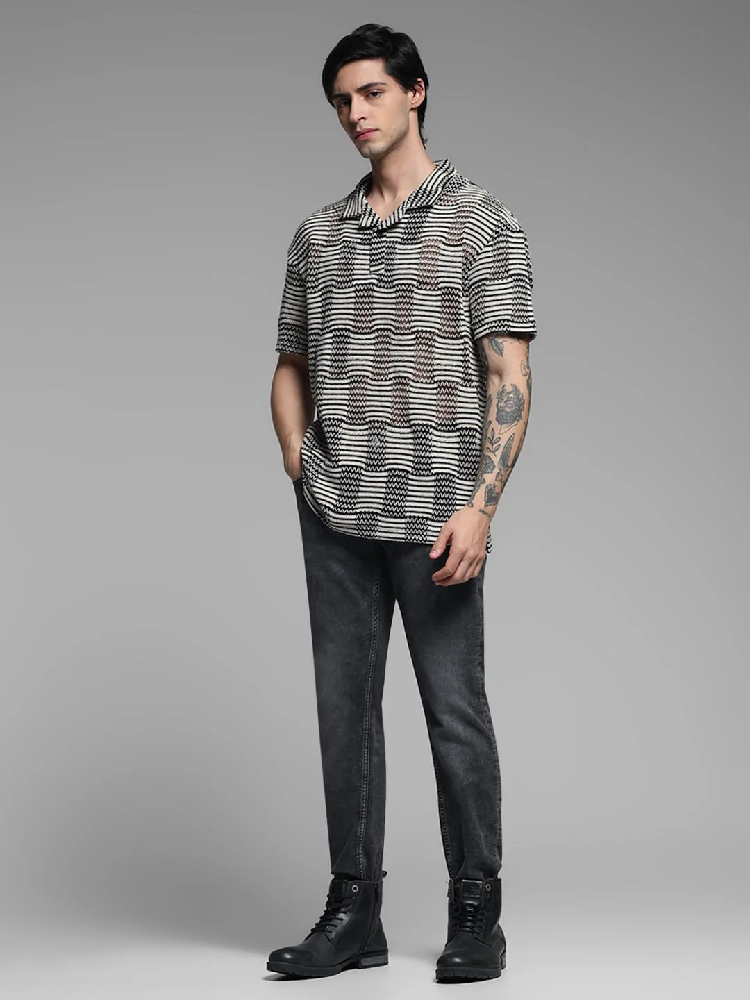 Black Jacquard Oversized Polo - Image 6