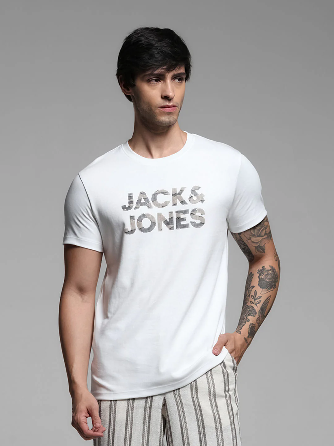 White Printed Crew Neck T-shirt
