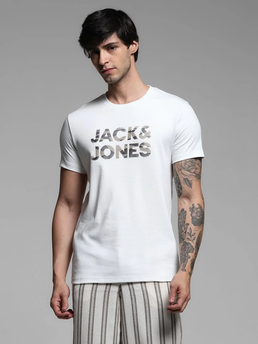 White Printed Crew Neck T-shirt - Image 2