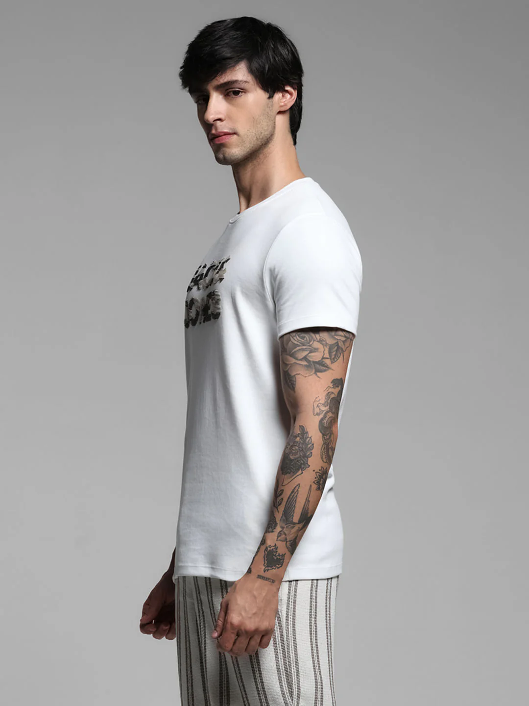 White Printed Crew Neck T-shirt - Image 3