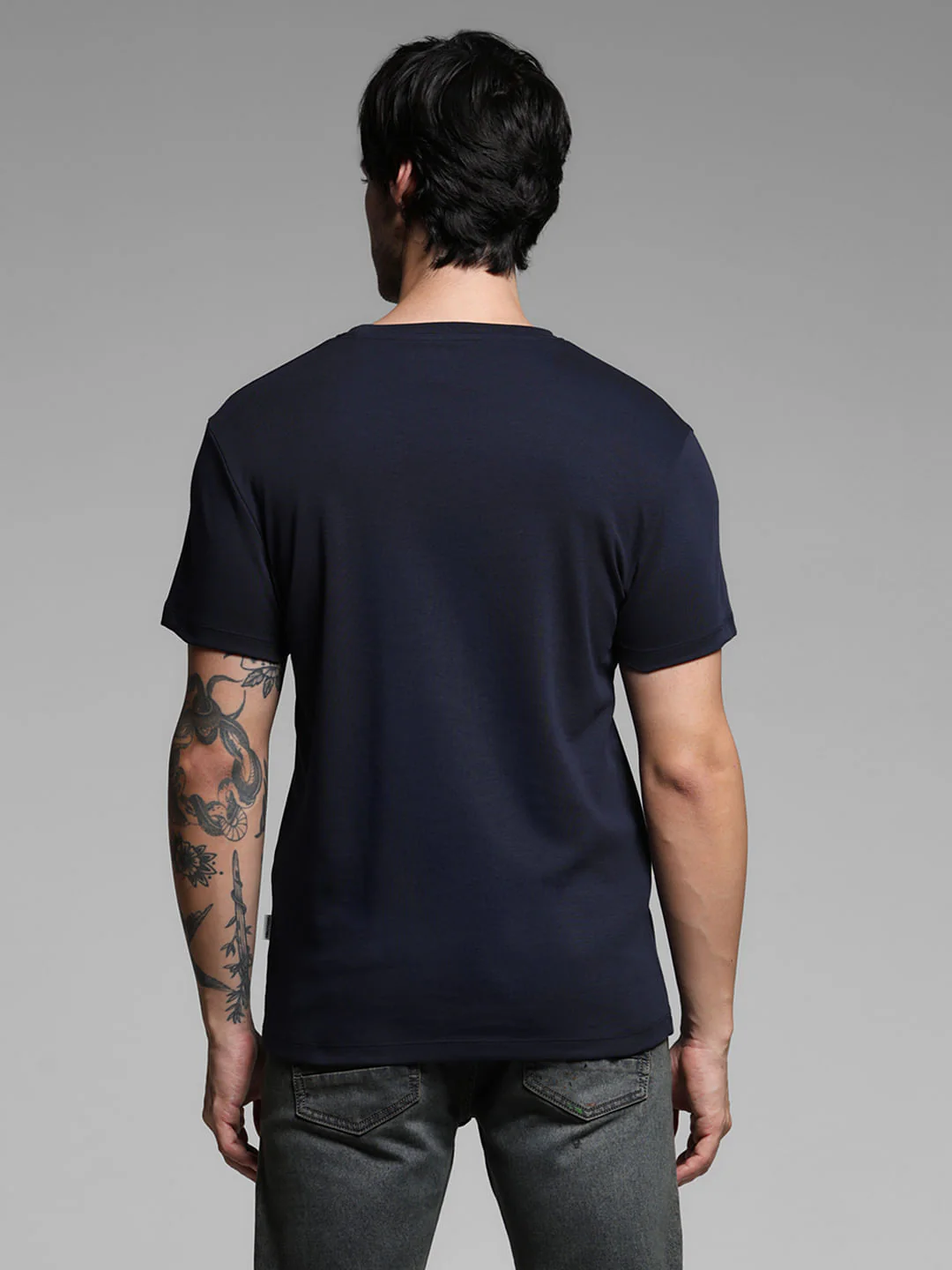Navy Blue Logo Print Cotton T-shirt - Image 4