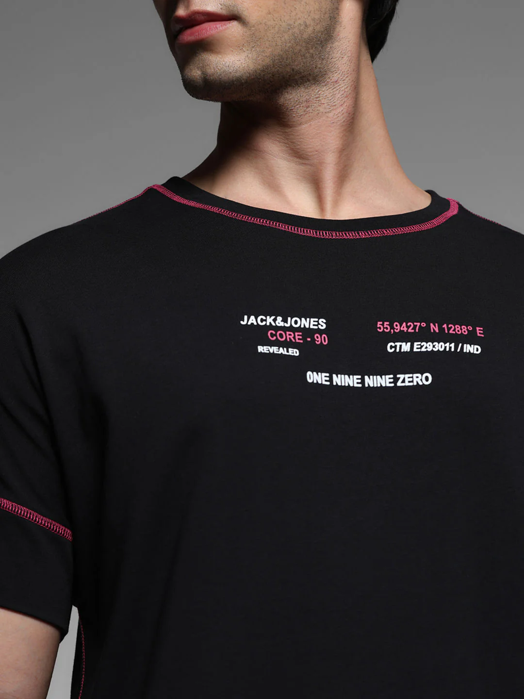 Black Contrast Stitch Cotton T-shirt - Image 5