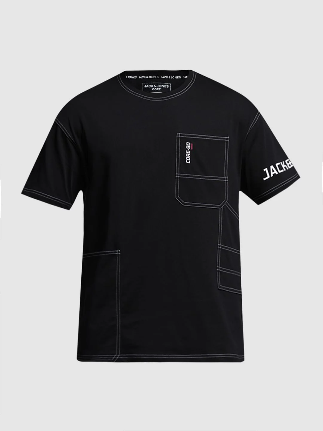 Black Drop Shoulder Contrast Stitch T-shirt - Image 7
