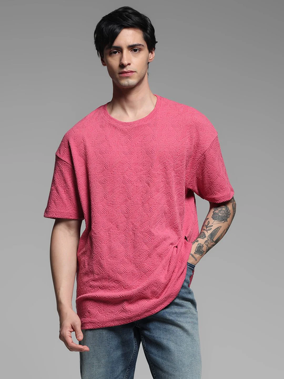 Pink Jacquard Oversized T-shirt - Image 2