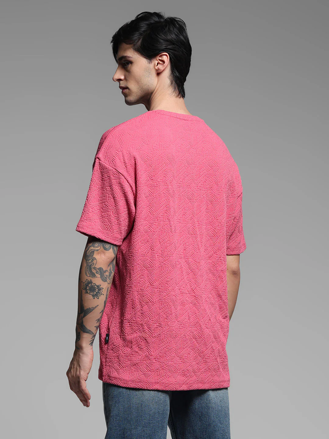 Pink Jacquard Oversized T-shirt - Image 4