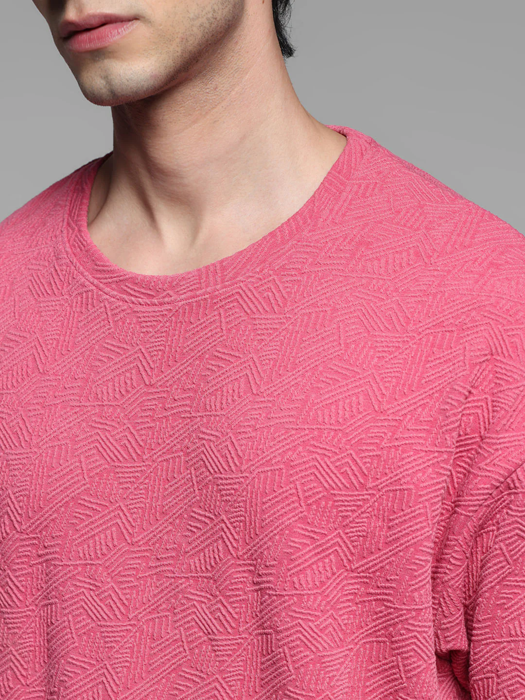 Pink Jacquard Oversized T-shirt - Image 5