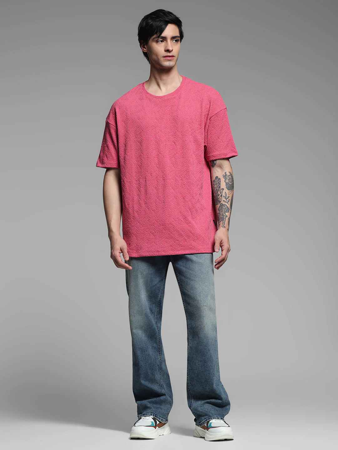 Pink Jacquard Oversized T-shirt - Image 6