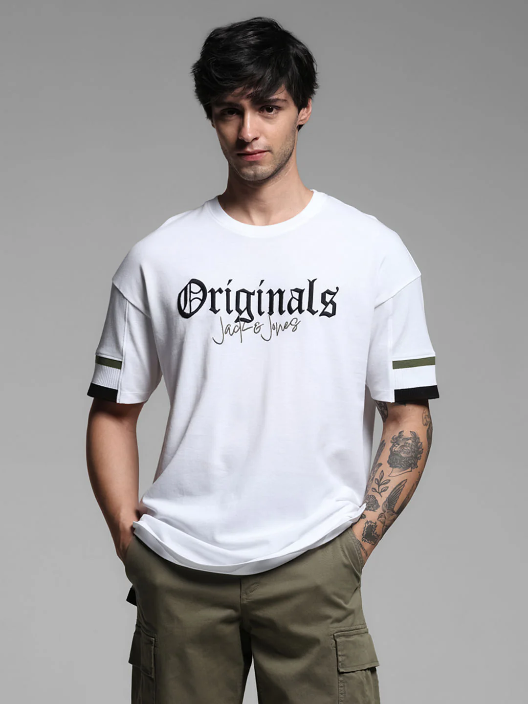 White Printed Drop Shoulder T-shirt - Image 2