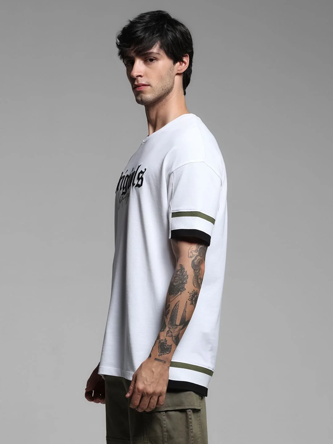 White Printed Drop Shoulder T-shirt - Image 3