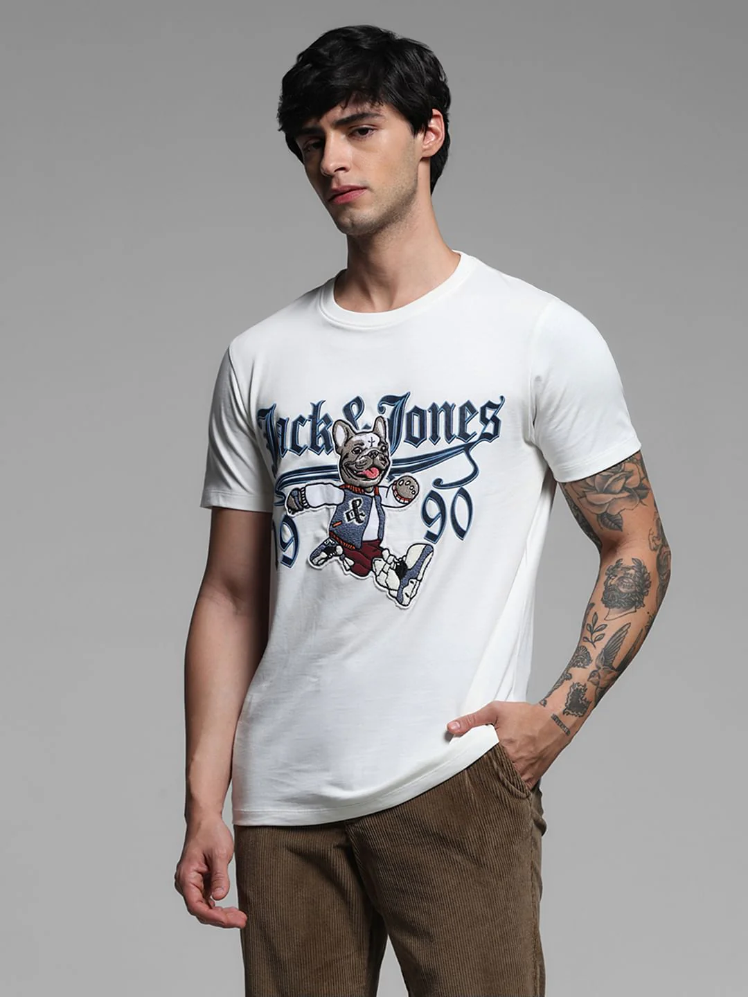 White Printed Cotton T-shirt - Image 2