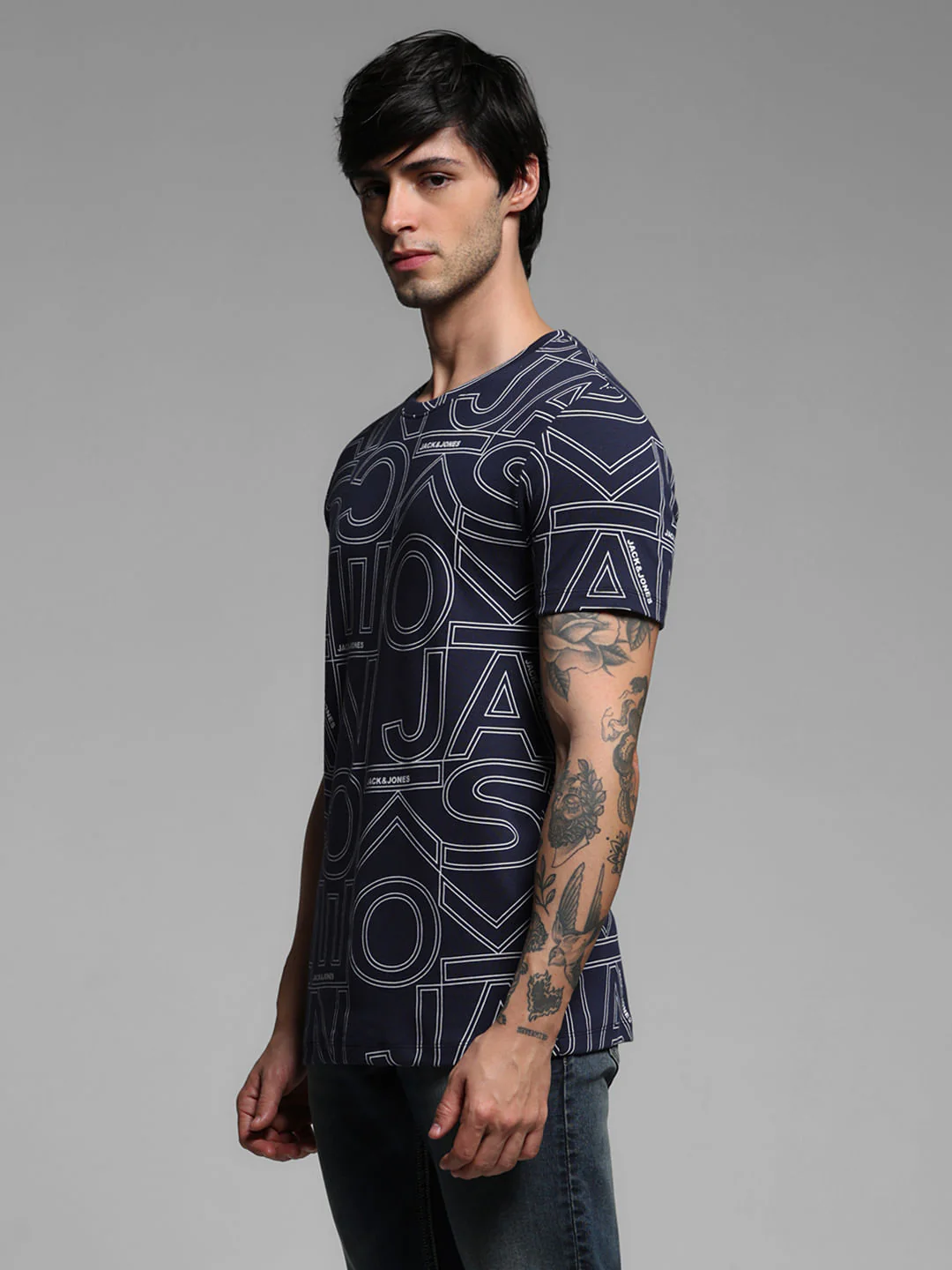Navy Typographic Print Crew Neck T-shirt - Image 3