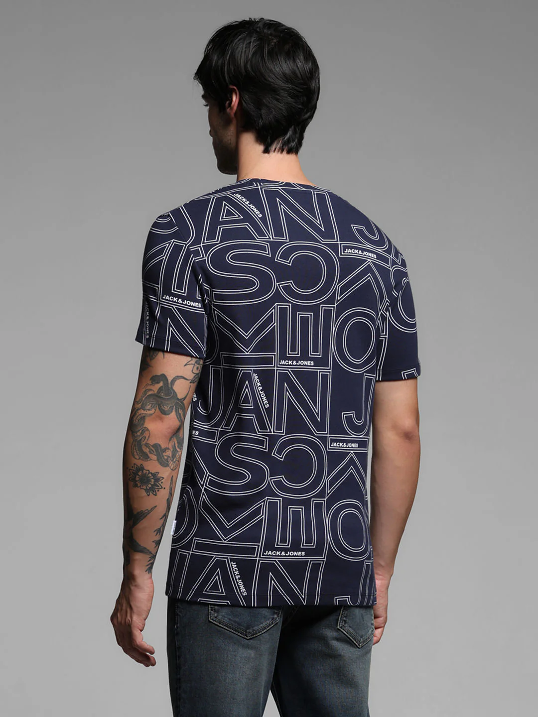Navy Typographic Print Crew Neck T-shirt - Image 4
