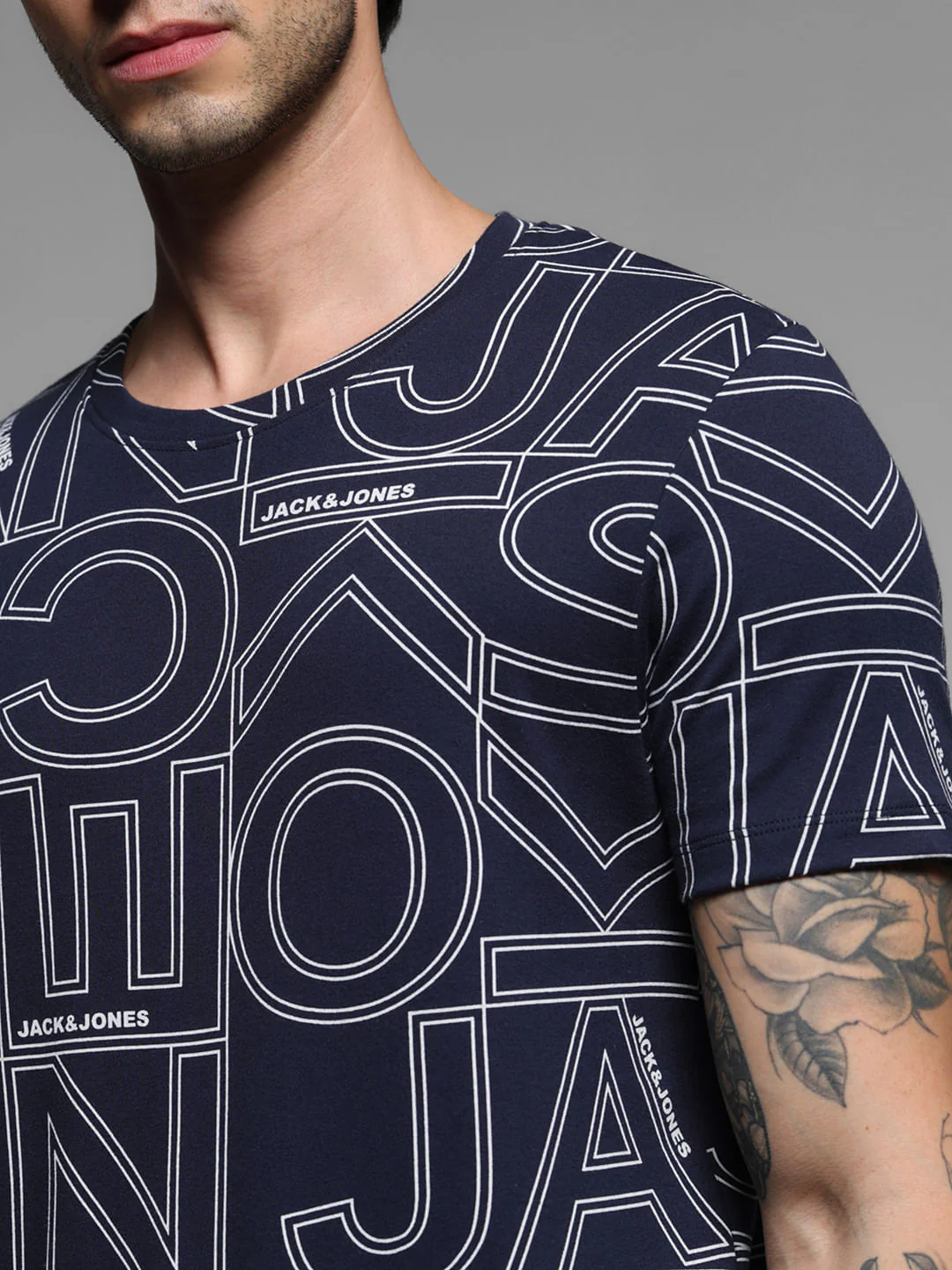 Navy Typographic Print Crew Neck T-shirt - Image 5