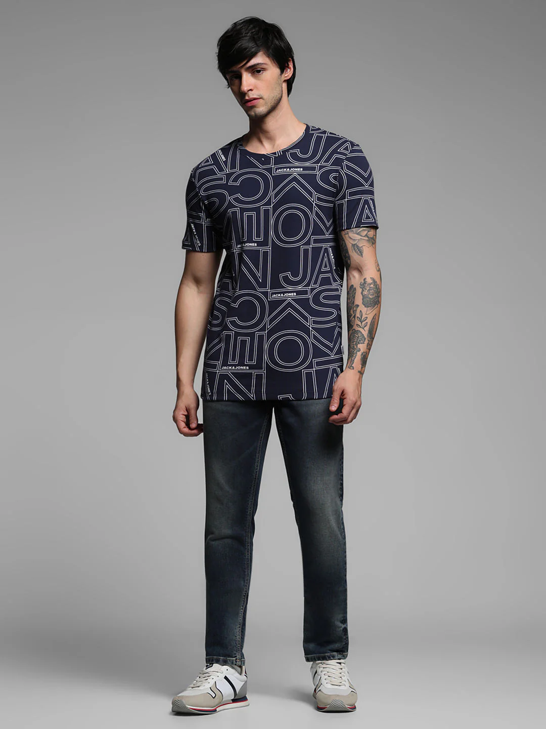 Navy Typographic Print Crew Neck T-shirt - Image 6