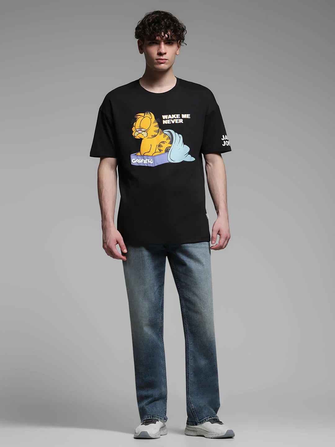 JACK&JONES X GARFIELD Black Graphic Print Boxy Fit T-Shirt - Image 6