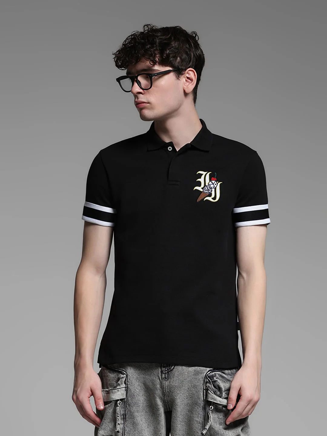 Black Dice Print Polo
