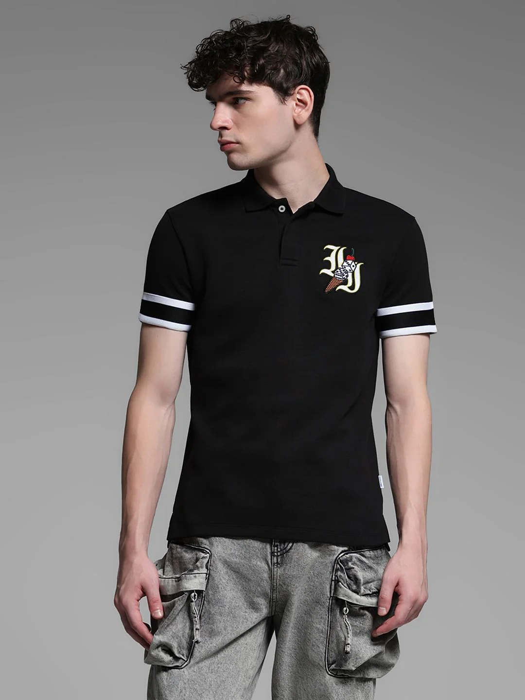 Black Dice Print Polo - Image 2