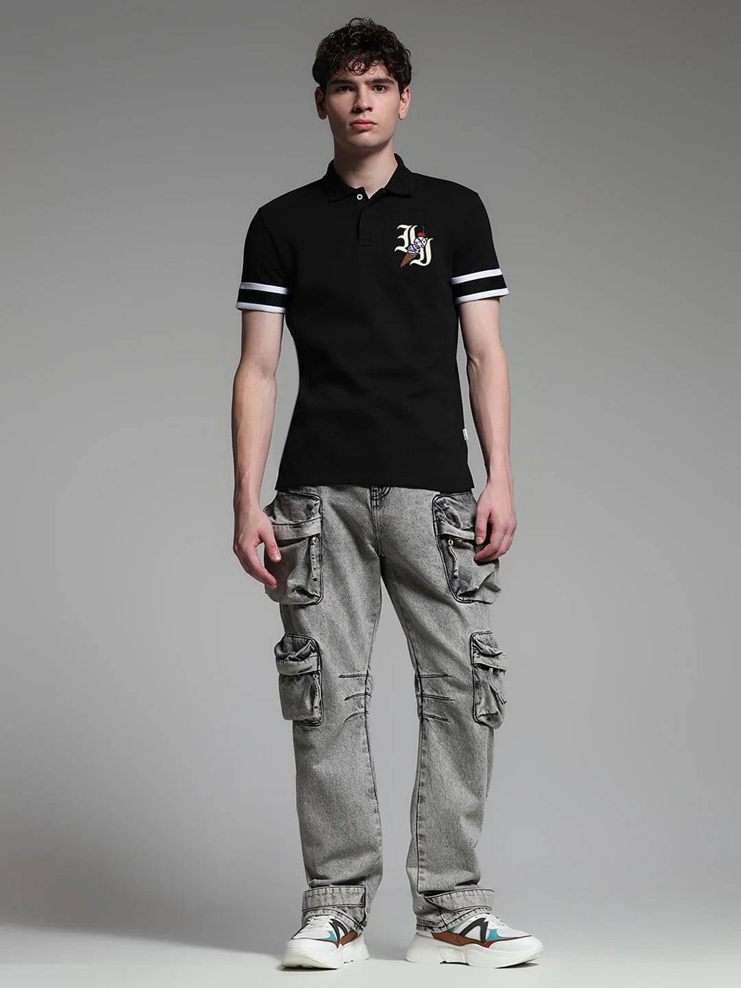 Black Dice Print Polo - Image 6