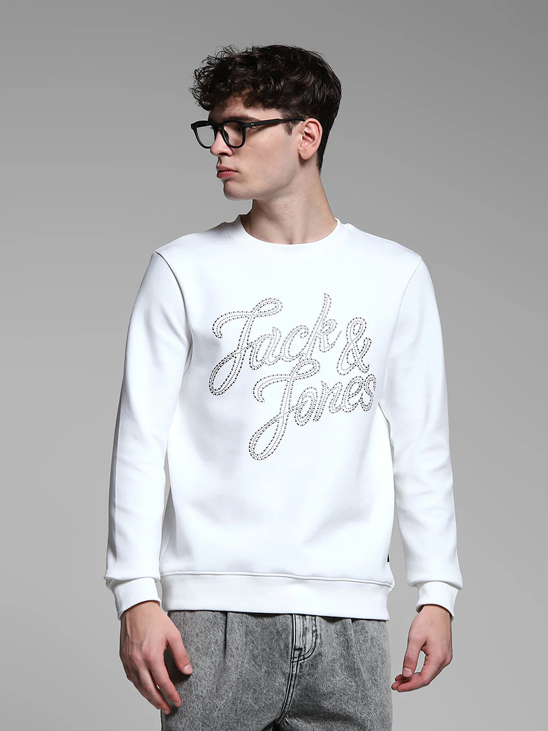 White Embellished Text Sweatshirt