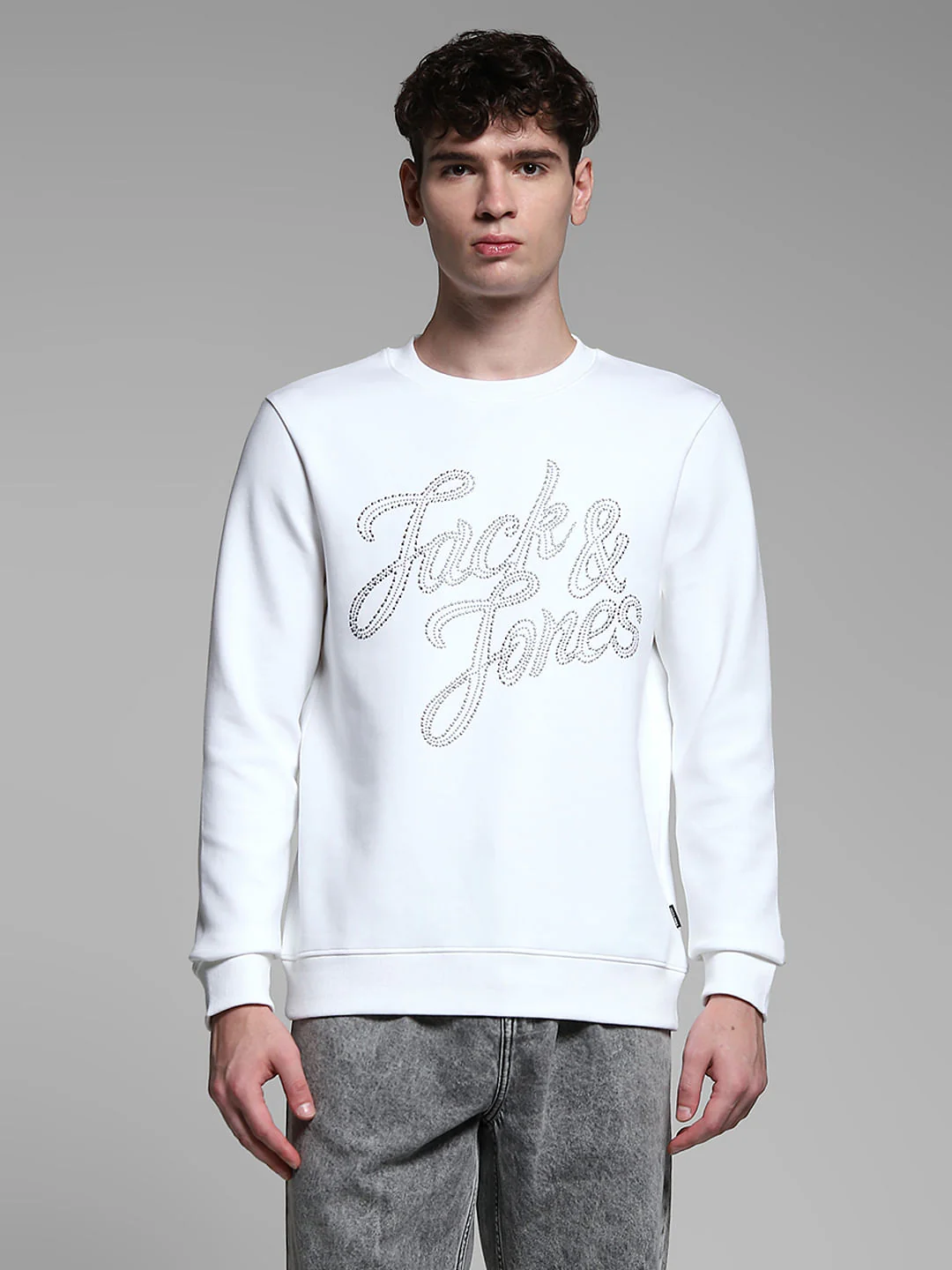 White Embellished Text Sweatshirt - Image 2