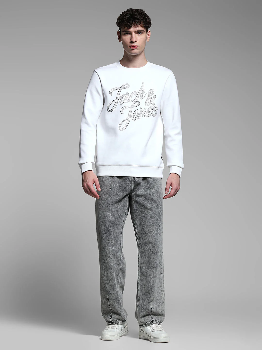 White Embellished Text Sweatshirt - Image 6