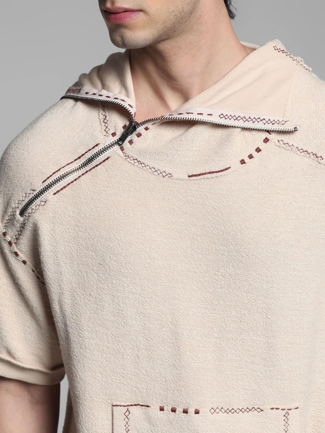 Beige Embroidered Hooded Sweatshirt - Image 5