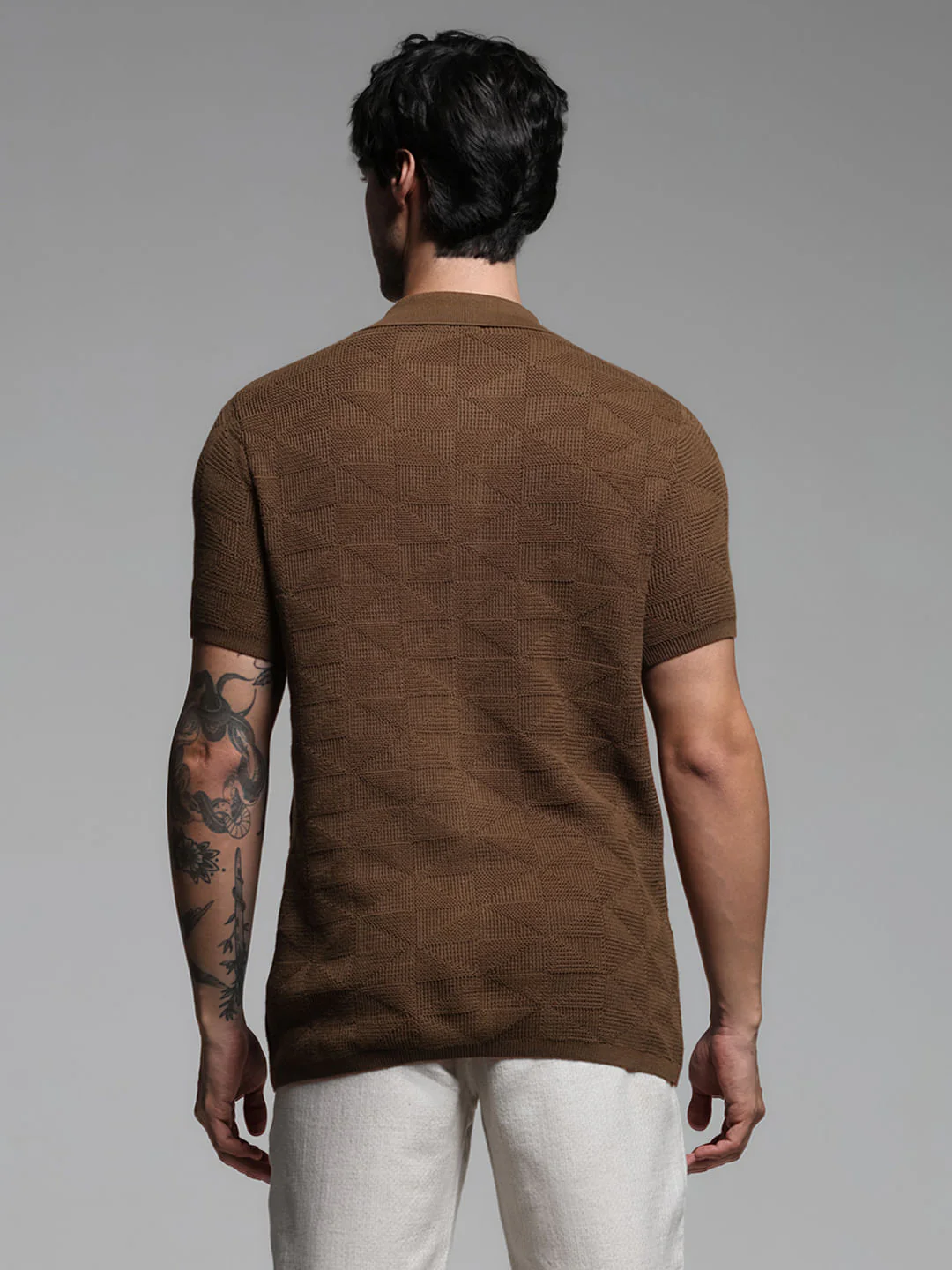 Brown Textured Knitted Polo - Image 4
