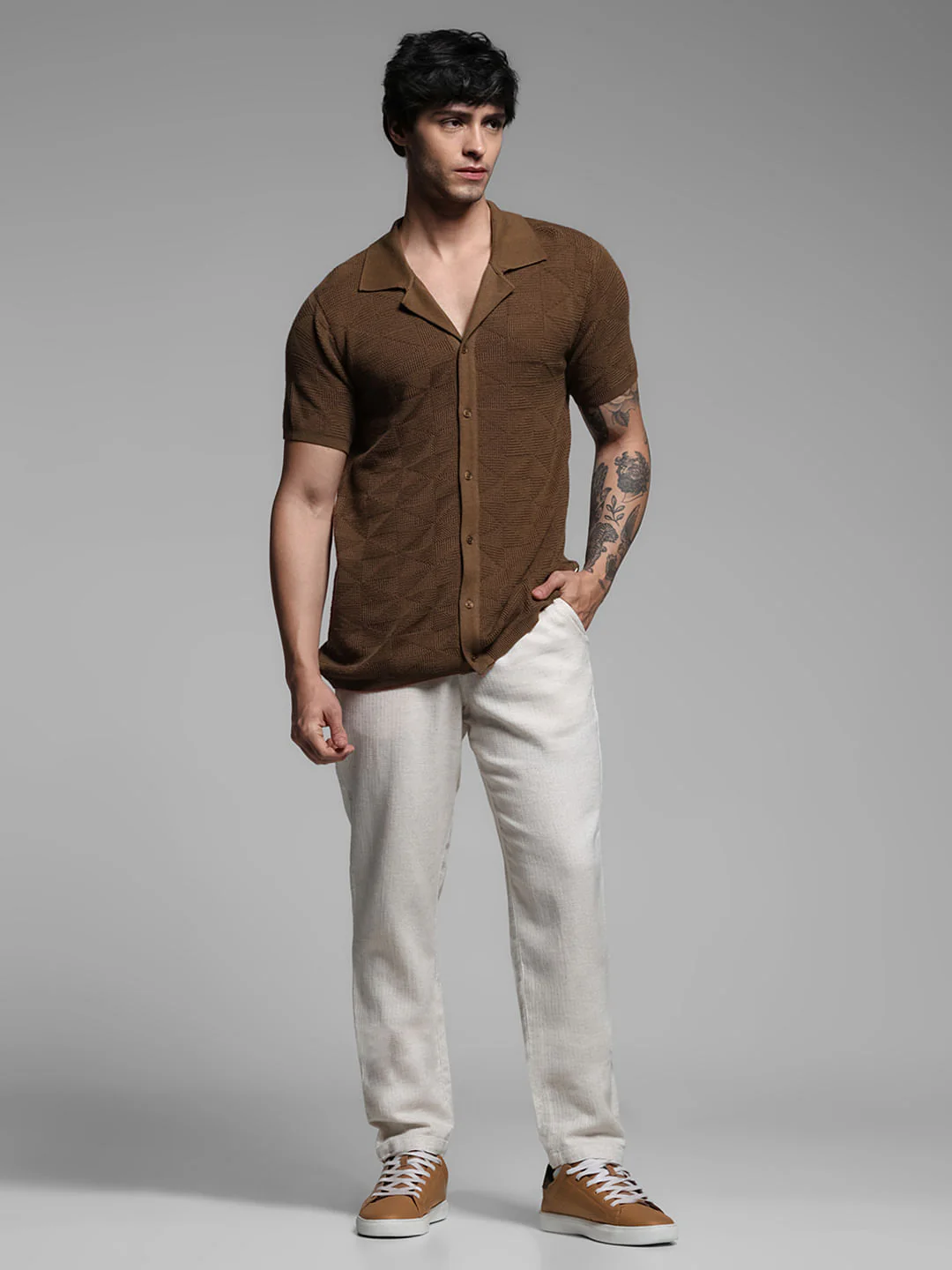 Brown Textured Knitted Polo - Image 6