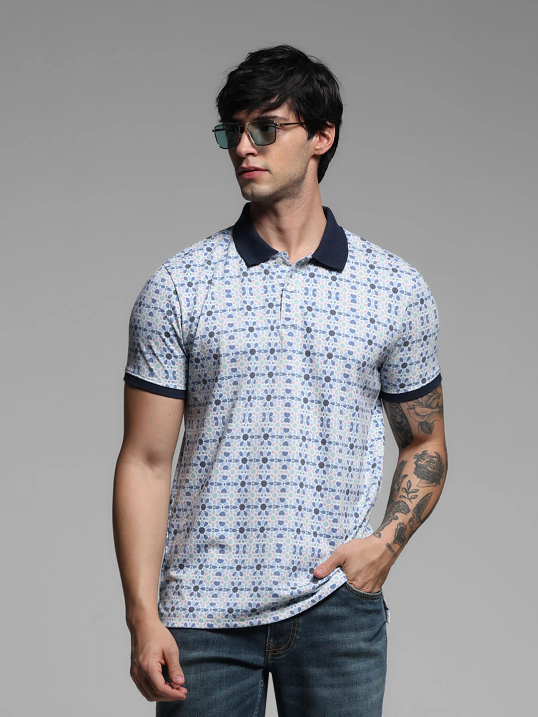 White Printed Polo T-shirt