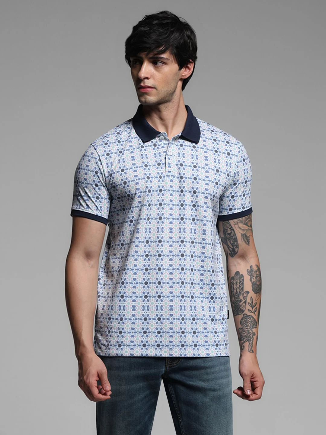 White Printed Polo T-shirt - Image 2
